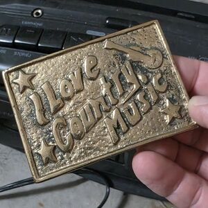 I Love Country Music Vintage Brass Belt Buckle